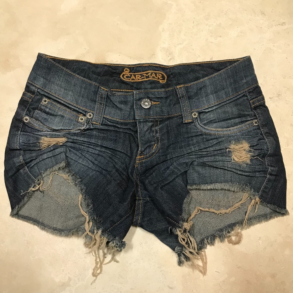 Carmar distressed scrunched front denim shorts